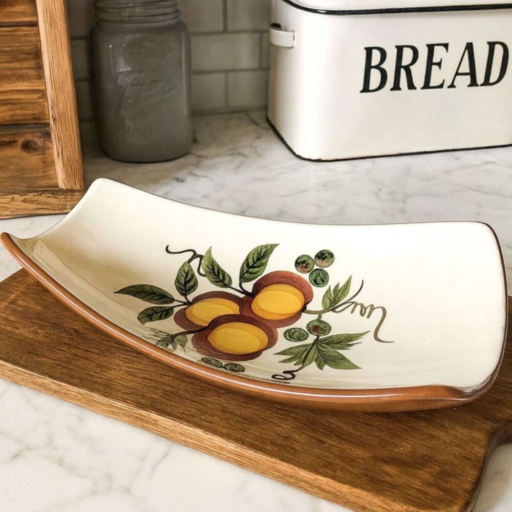 Stangl Apple Delight Footed Server Vintage 1960's MCM Hand Painted Unique Shape